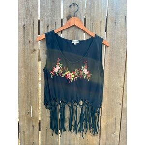 floral cropped tank with fringe